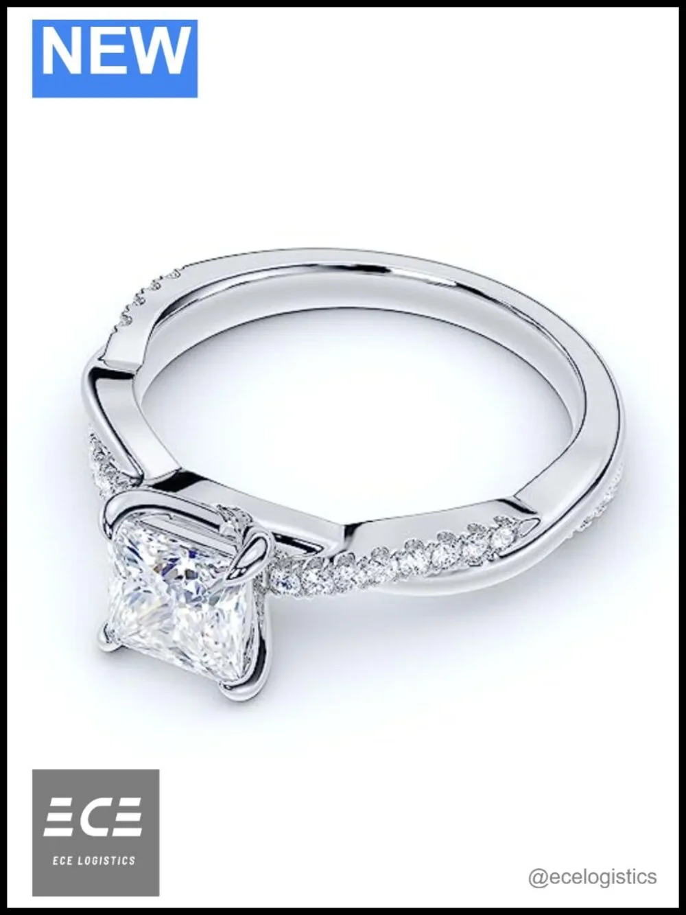 10k White Gold Princess Cut Moissanite Engagement Ring Promise Ring